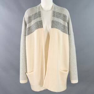 BLACK GOAT Size M Grey Cream Cashmere Stripe Open Front Cardigan